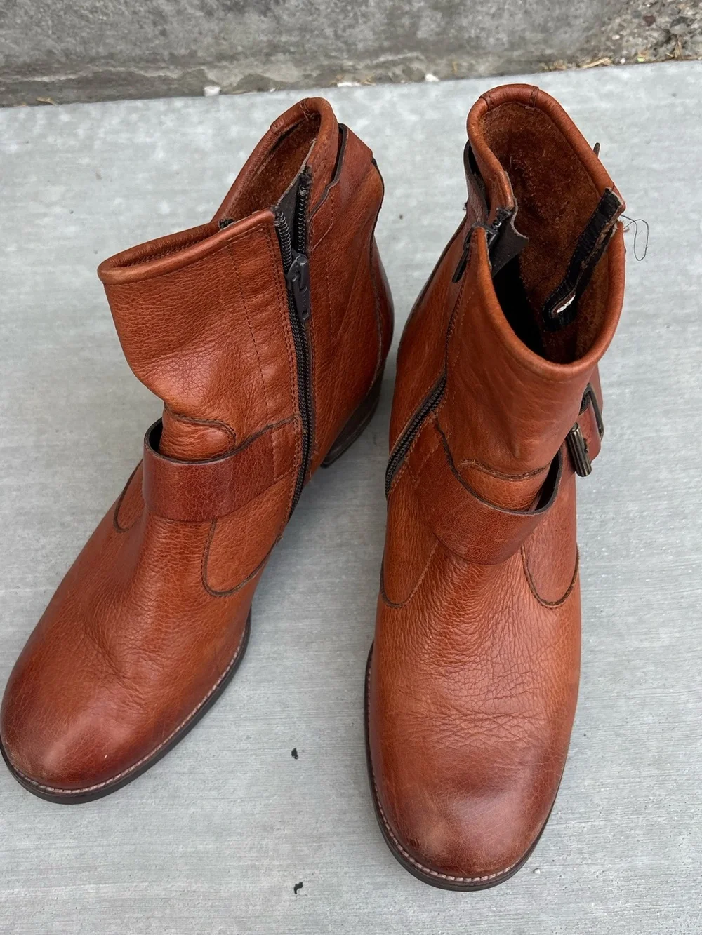 Paul Green München Cognac Leather Double Buckle Ankle Boots Women’s US 8 / EU 5½